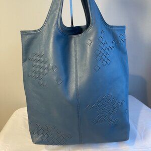 BOTTEGA VENETA Regent Intrecciato Nappa Leather Tote Bag, Blue - Preowned